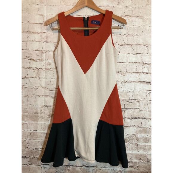 Wish Dresses & Skirts - Wish Colorblock Dress Womens Medium Rust Orange A Line Retro Stretch Zip Up